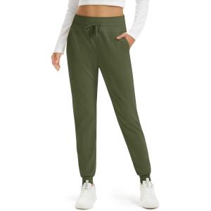 imageMAGCOMSEN Womens Fleece Lined Joggers High Waisted Water Resistant Thermal Winter Hiking Running Sweatpants with PocketsArmy Green