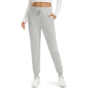 imageMAGCOMSEN Womens Fleece Lined Joggers High Waisted Water Resistant Thermal Winter Hiking Running Sweatpants with PocketsLight Grey
