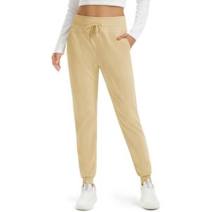 imageMAGCOMSEN Womens Fleece Lined Joggers High Waisted Water Resistant Thermal Winter Hiking Running Sweatpants with PocketsLight Khaki