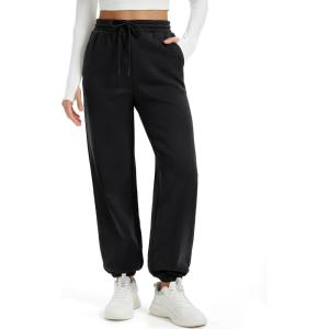 imageMAGCOMSEN Womens Fleece Lined Joggers Winter Baggy Sweatpants with Pockets Thermal High Waisted Casual Athletic PantsBlack