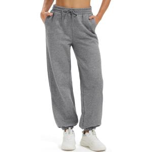 imageMAGCOMSEN Womens Fleece Lined Joggers Winter Baggy Sweatpants with Pockets Thermal High Waisted Casual Athletic PantsDark Grey
