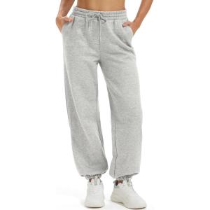imageMAGCOMSEN Womens Fleece Lined Joggers Winter Baggy Sweatpants with Pockets Thermal High Waisted Casual Athletic PantsLight Grey