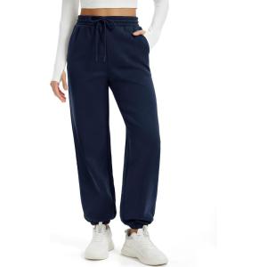 imageMAGCOMSEN Womens Fleece Lined Joggers Winter Baggy Sweatpants with Pockets Thermal High Waisted Casual Athletic PantsNavy