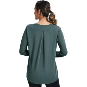 imageMAGCOMSEN Womens Long Sleeve Workout Shirts MoistureWicking Loose Fit Athletic Running Yoga Tops with Thumb HoleGgreen