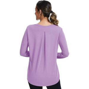imageMAGCOMSEN Womens Long Sleeve Workout Shirts MoistureWicking Loose Fit Athletic Running Yoga Tops with Thumb HoleLightpurple