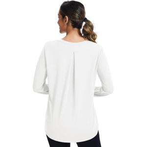 imageMAGCOMSEN Womens Long Sleeve Workout Shirts MoistureWicking Loose Fit Athletic Running Yoga Tops with Thumb HoleWhite