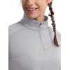 imageMAGCOMSEN Quarter Zip Pullover Women Fleece Shirt Thermal Long Sleeve Athletic Running Tops Thumb HoleLight Grey