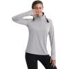 imageMAGCOMSEN Quarter Zip Pullover Women Fleece Shirt Thermal Long Sleeve Athletic Running Tops Thumb HoleLight Grey