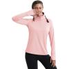 imageMAGCOMSEN Quarter Zip Pullover Women Fleece Shirt Thermal Long Sleeve Athletic Running Tops Thumb HoleLight Pink