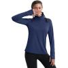 imageMAGCOMSEN Quarter Zip Pullover Women Fleece Shirt Thermal Long Sleeve Athletic Running Tops Thumb HoleNavy
