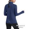 imageMAGCOMSEN Quarter Zip Pullover Women Fleece Shirt Thermal Long Sleeve Athletic Running Tops Thumb HoleNavy