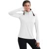 imageMAGCOMSEN Quarter Zip Pullover Women Fleece Shirt Thermal Long Sleeve Athletic Running Tops Thumb HoleWhite