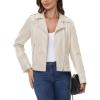 imageMAGCOMSEN Womens Leather Casual Jacket Lightweight Faux Leather Fall Spring Biker Vintage JacketsBeigewhite