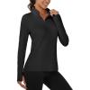 imageMAGCOMSEN Quarter Zip Pullover Women Fleece Shirt Thermal Long Sleeve Athletic Running Tops Thumb HoleBlack