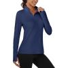 imageMAGCOMSEN Quarter Zip Pullover Women Fleece Shirt Thermal Long Sleeve Athletic Running Tops Thumb HoleNavy