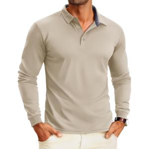 imageMAGCOMSEN Mens Polo Shirts Long Sleeve Golf Shirt Performance Quick Dry Moisture Wicking Casual Collared ShirtsKhaki