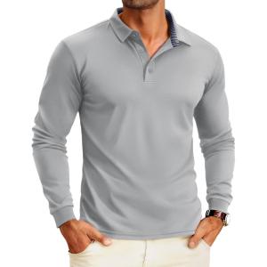 imageMAGCOMSEN Mens Polo Shirts Long Sleeve Golf Shirt Performance Quick Dry Moisture Wicking Casual Collared ShirtsLightgrey