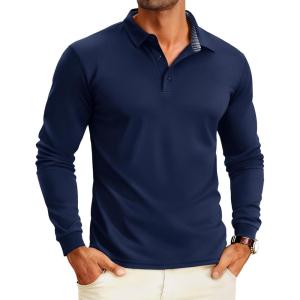 imageMAGCOMSEN Mens Polo Shirts Long Sleeve Golf Shirt Performance Quick Dry Moisture Wicking Casual Collared ShirtsNavy