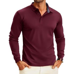 imageMAGCOMSEN Mens Polo Shirts Long Sleeve Golf Shirt Performance Quick Dry Moisture Wicking Casual Collared ShirtsWinered