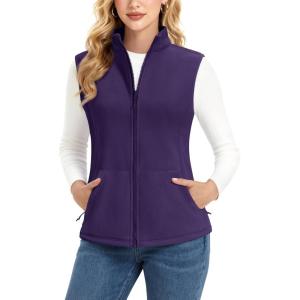 imageMAGCOMSEN Womens Fleece Vest Outerwear Sleeveless Lightweight Zip Jacket Warm Soft Hiking Running Vest Zipper PocketsDeep Purple