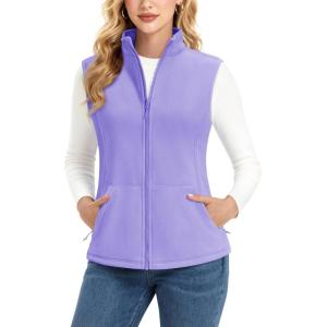 imageMAGCOMSEN Womens Fleece Vest Outerwear Sleeveless Lightweight Zip Jacket Warm Soft Hiking Running Vest Zipper PocketsLight Purple