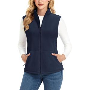 imageMAGCOMSEN Womens Fleece Vest Outerwear Sleeveless Lightweight Zip Jacket Warm Soft Hiking Running Vest Zipper PocketsNavy