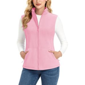 imageMAGCOMSEN Womens Fleece Vest Outerwear Sleeveless Lightweight Zip Jacket Warm Soft Hiking Running Vest Zipper PocketsPink