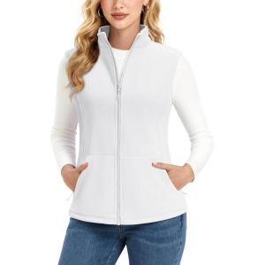 imageMAGCOMSEN Womens Fleece Vest Outerwear Sleeveless Lightweight Zip Jacket Warm Soft Hiking Running Vest Zipper PocketsWhite