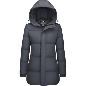 imageMAGCOMSEN Womens Winter Down Puffer Coats with Hood Long WaterResistant Padded Warm Jackets Fashion OuterwearDark Grey
