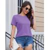 imageMAGCOMSEN Cotton Short Sleeve Shirts for Women Crew Neck T Shirts UPF50 Trendy Casual Summer Tops Basic TeeLight Purple