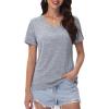 imageMAGCOMSEN Womens Cotton T Shirt VNeck Short Sleeve Shirt ClassicFit Casual Breathable Tee Summer Basic TopsLight Grey