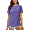 imageMAGCOMSEN Womens Cotton TShirts ShortSleeve Shirts CrewNeck Tops ClassicFit Breathable Casual Summer TeesViolet