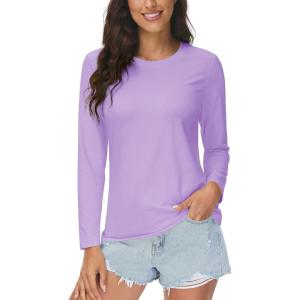 imageMAGCOMSEN SPF Shirts for Women Long Sleeve Quick Dry Lightweight TShirts Athletic Running Hiking Workout TopsLight Purple