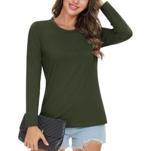imageMAGCOMSEN Womens LongSleeve CrewNeck Cotton TShirt ClassicFit Shirt Soft Breathable Casual Tee Basic TopsZarmy Green