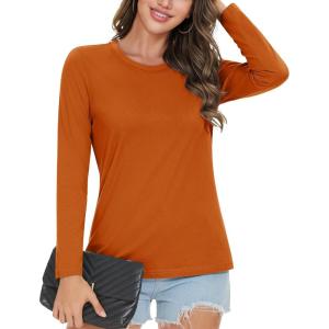 imageMAGCOMSEN Womens LongSleeve CrewNeck Cotton TShirt ClassicFit Shirt Soft Breathable Casual Tee Basic TopsZdeep Orange
