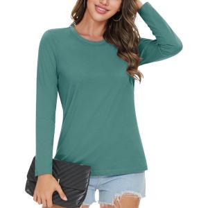 imageMAGCOMSEN Womens LongSleeve CrewNeck Cotton TShirt ClassicFit Shirt Soft Breathable Casual Tee Basic TopsZgray Green