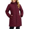 imageMAGCOMSEN Womens Long Winter Quilted Puffer Jackets Lightweight Warm Insulated Coat Waterproof Outwear Parkas with HoodWine Red