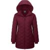 imageMAGCOMSEN Womens Long Winter Quilted Puffer Jackets Lightweight Warm Insulated Coat Waterproof Outwear Parkas with HoodWine Red