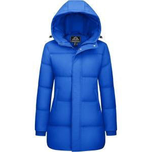 imageMAGCOMSEN Womens Winter Down Puffer Coats with Hood Long WaterResistant Padded Warm Jackets Fashion OuterwearBright Blue