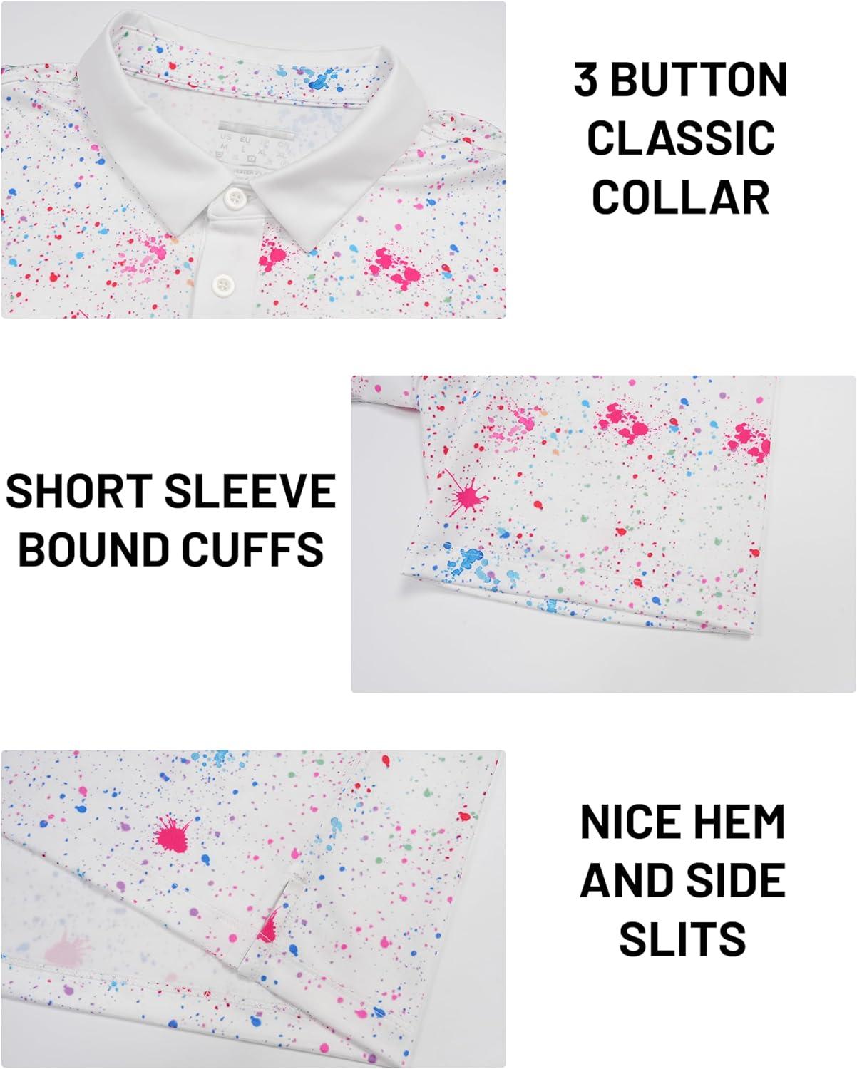 imageMAGCOMSEN Mens Golf Shirt Short Sleeve Dry Fit Moisture Wicking Golf Polos Casual Performance Print Collared Shirt MenColor White