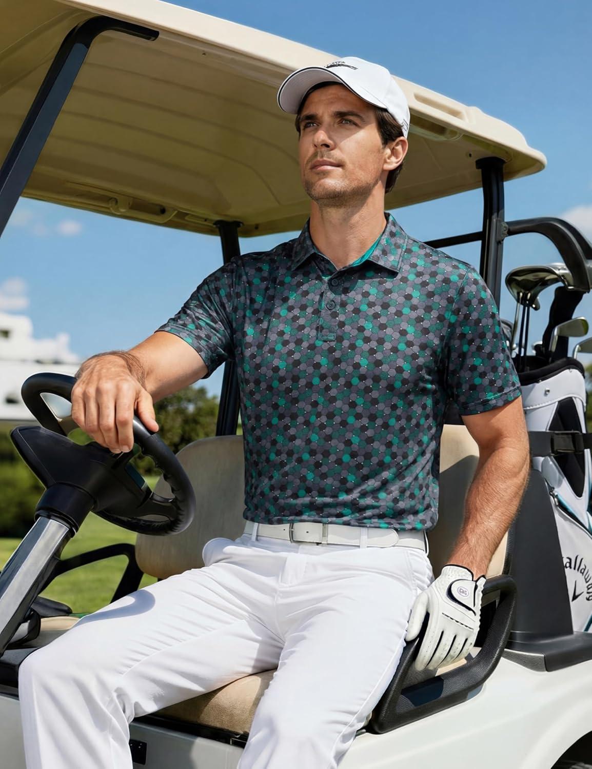 imageMAGCOMSEN Mens Golf Shirt Short Sleeve Dry Fit Moisture Wicking Golf Polos Casual Performance Print Collared Shirt MenDeep Green