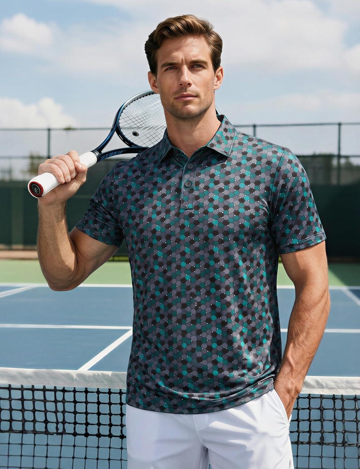 imageMAGCOMSEN Mens Golf Shirt Short Sleeve Dry Fit Moisture Wicking Golf Polos Casual Performance Print Collared Shirt MenDeep Green