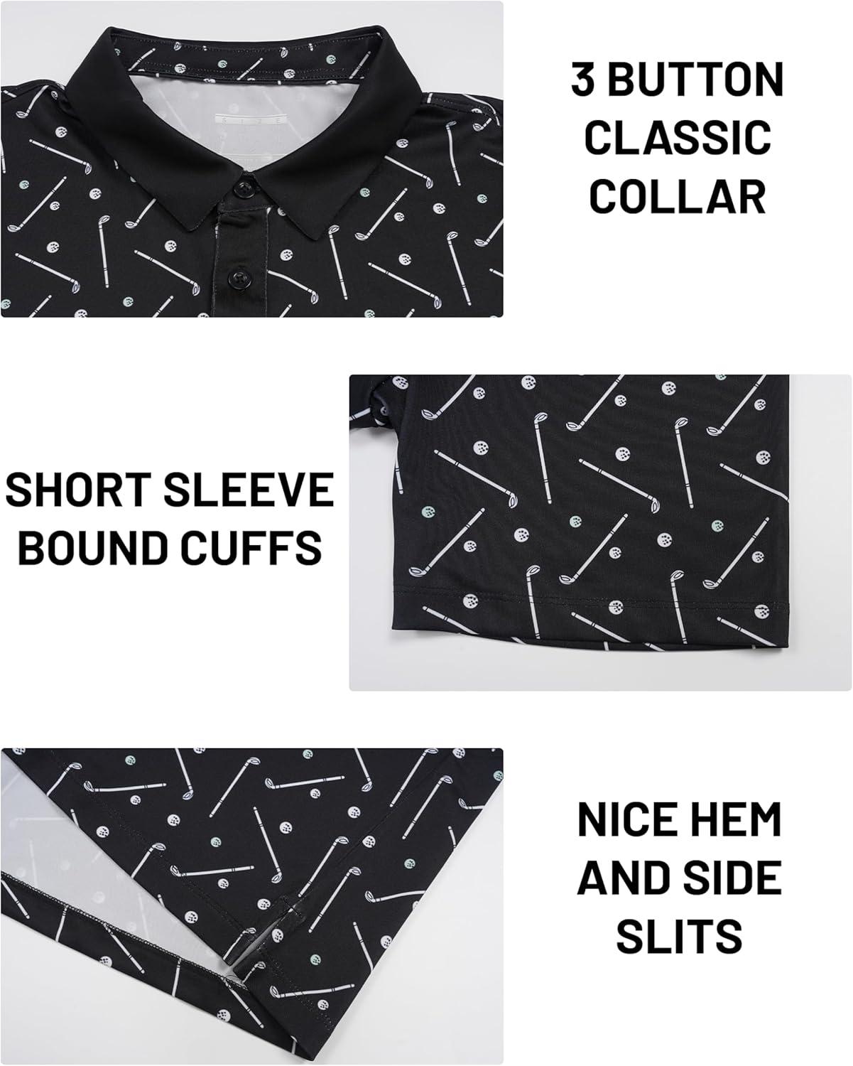 imageMAGCOMSEN Mens Golf Shirt Short Sleeve Dry Fit Moisture Wicking Golf Polos Casual Performance Print Collared Shirt MenGolf Black
