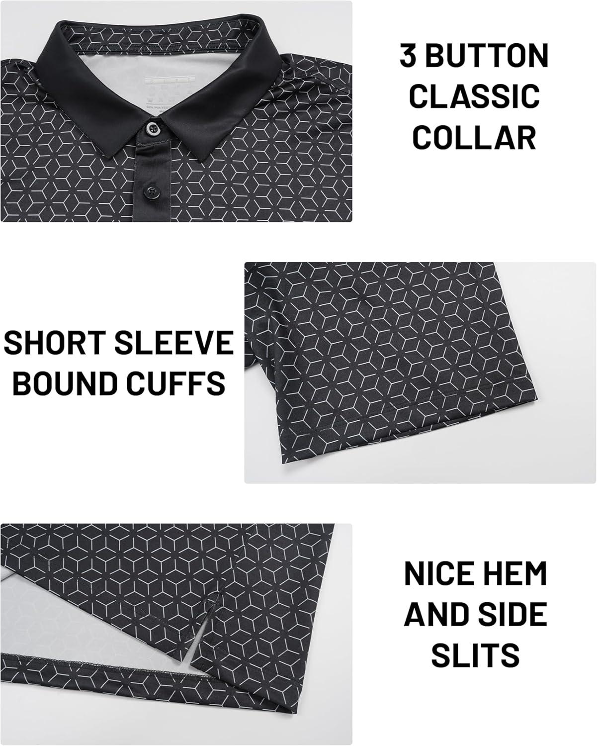 imageMAGCOMSEN Mens Golf Shirt Short Sleeve Dry Fit Moisture Wicking Golf Polos Casual Performance Print Collared Shirt MenLine Black