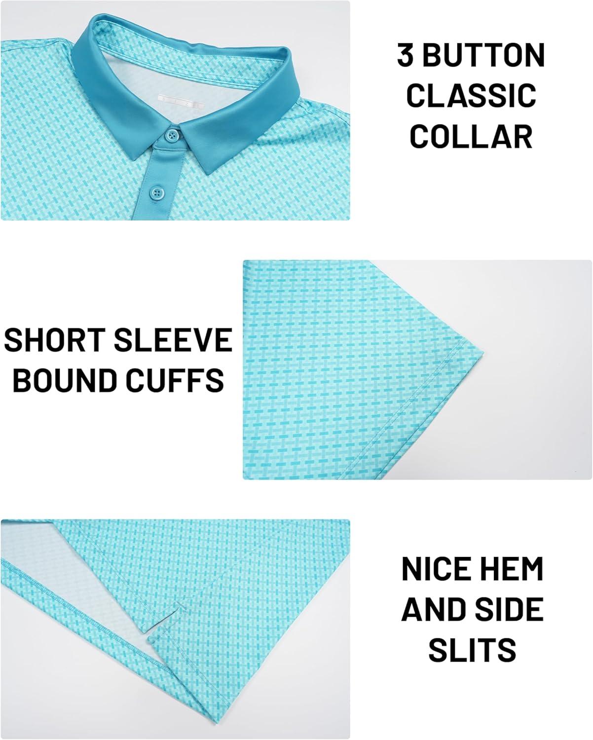 imageMAGCOMSEN Mens Golf Shirt Short Sleeve Dry Fit Moisture Wicking Golf Polos Casual Performance Print Collared Shirt MenLine Blue