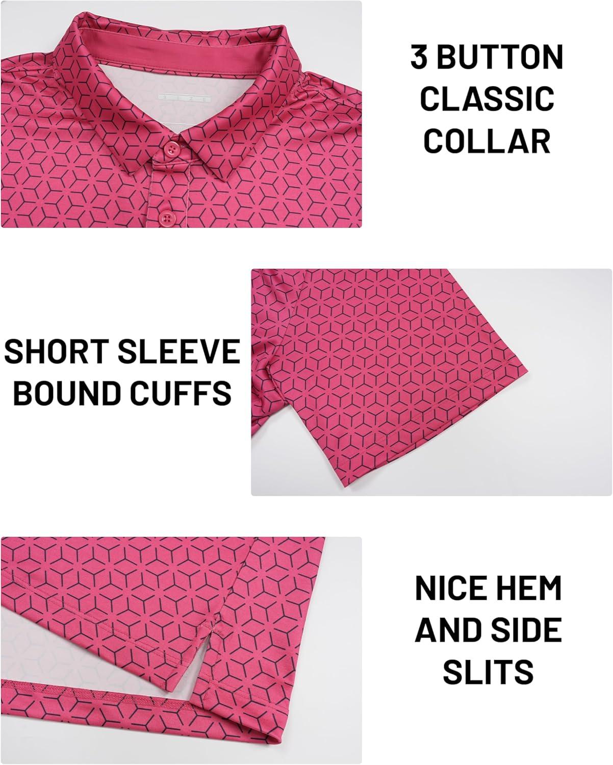 imageMAGCOMSEN Mens Golf Shirt Short Sleeve Dry Fit Moisture Wicking Golf Polos Casual Performance Print Collared Shirt MenLine Pink