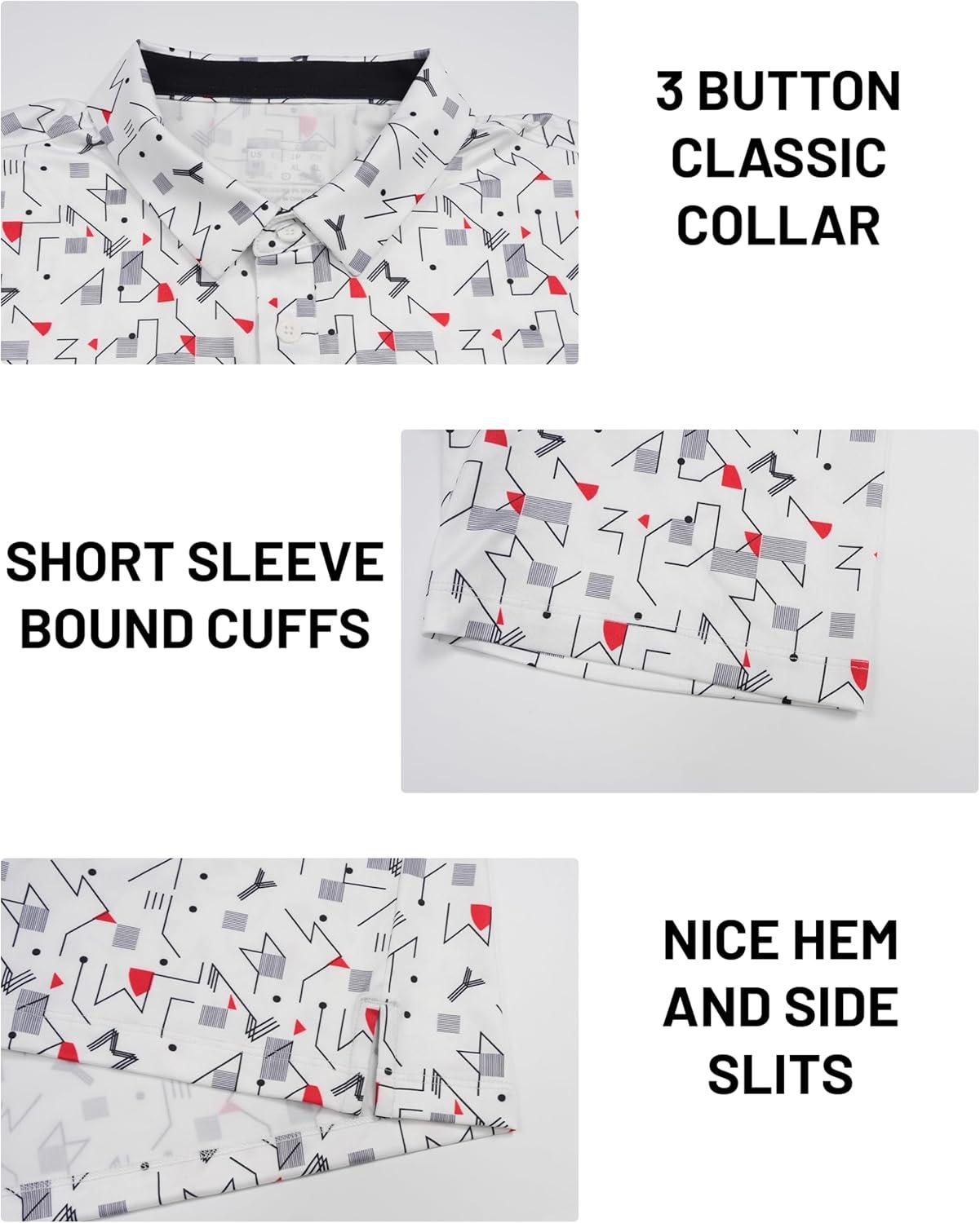 imageMAGCOMSEN Mens Golf Shirt Short Sleeve Dry Fit Moisture Wicking Golf Polos Casual Performance Print Collared Shirt MenLine White