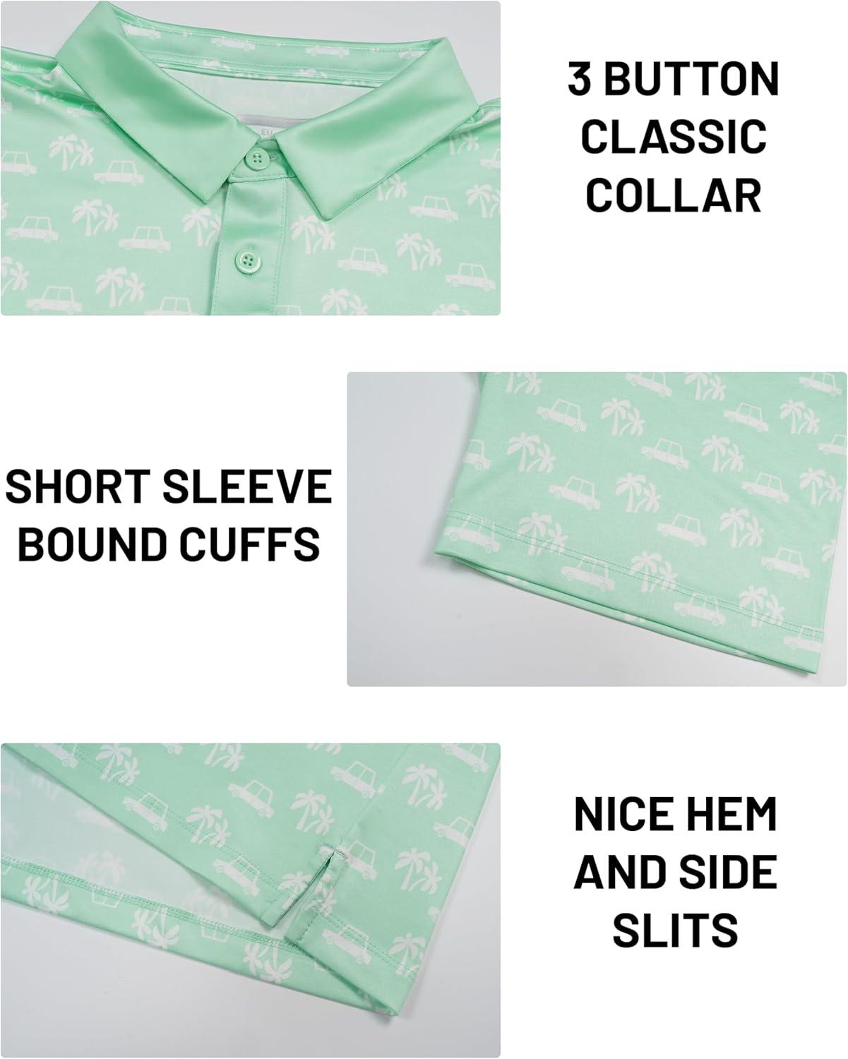imageMAGCOMSEN Mens Golf Shirt Short Sleeve Dry Fit Moisture Wicking Golf Polos Casual Performance Print Collared Shirt MenLite Green