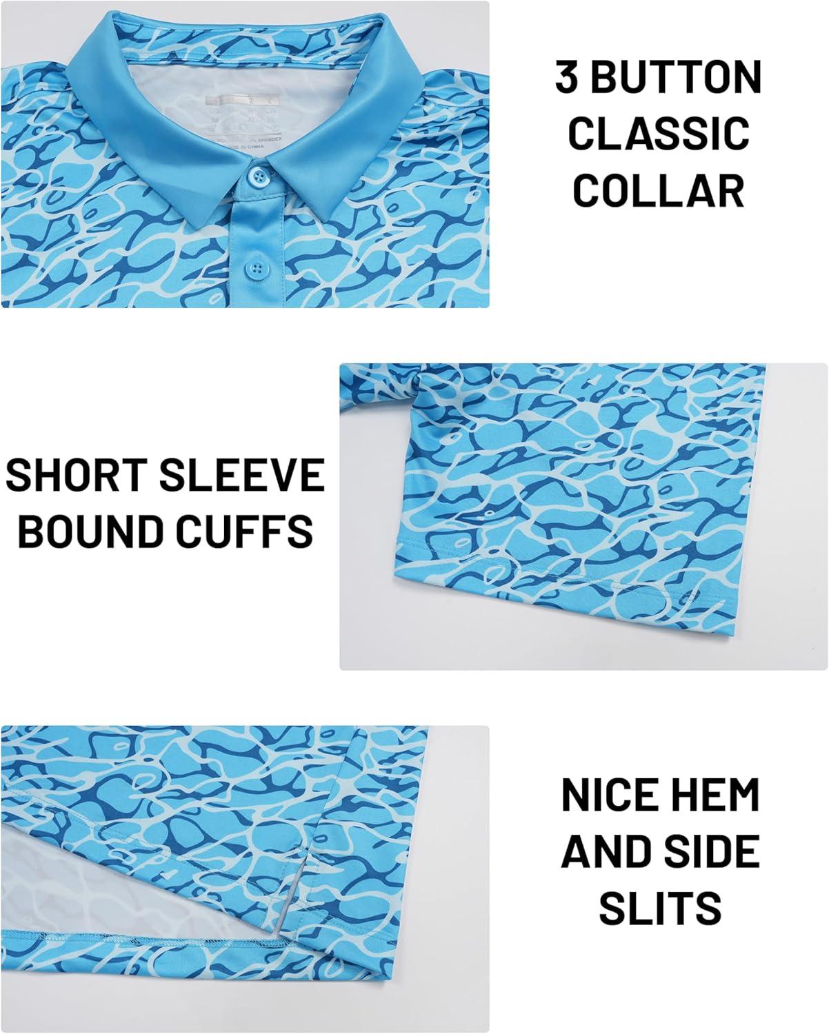 imageMAGCOMSEN Mens Golf Shirt Short Sleeve Dry Fit Moisture Wicking Golf Polos Casual Performance Print Collared Shirt MenWave Blue