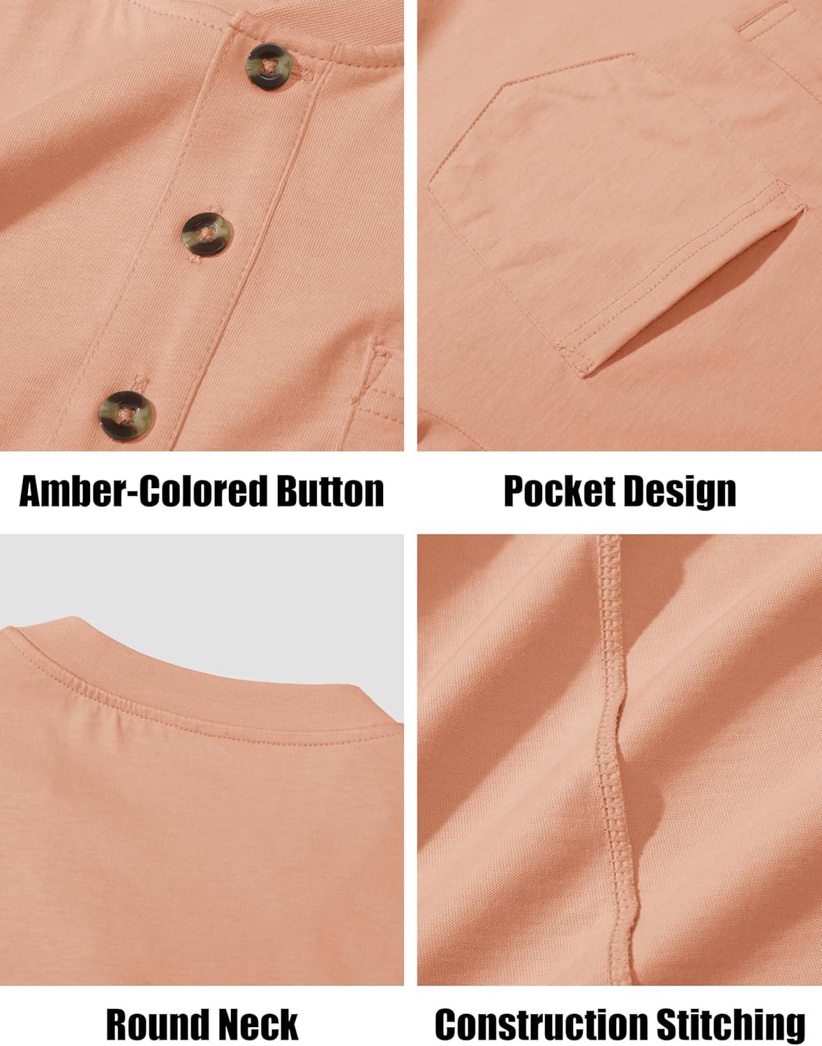 imageMAGCOMSEN Mens Henley Long Sleeve Shirt Cotton Lightweight Tee Shirts Casual Basic Tees with PocketApricot